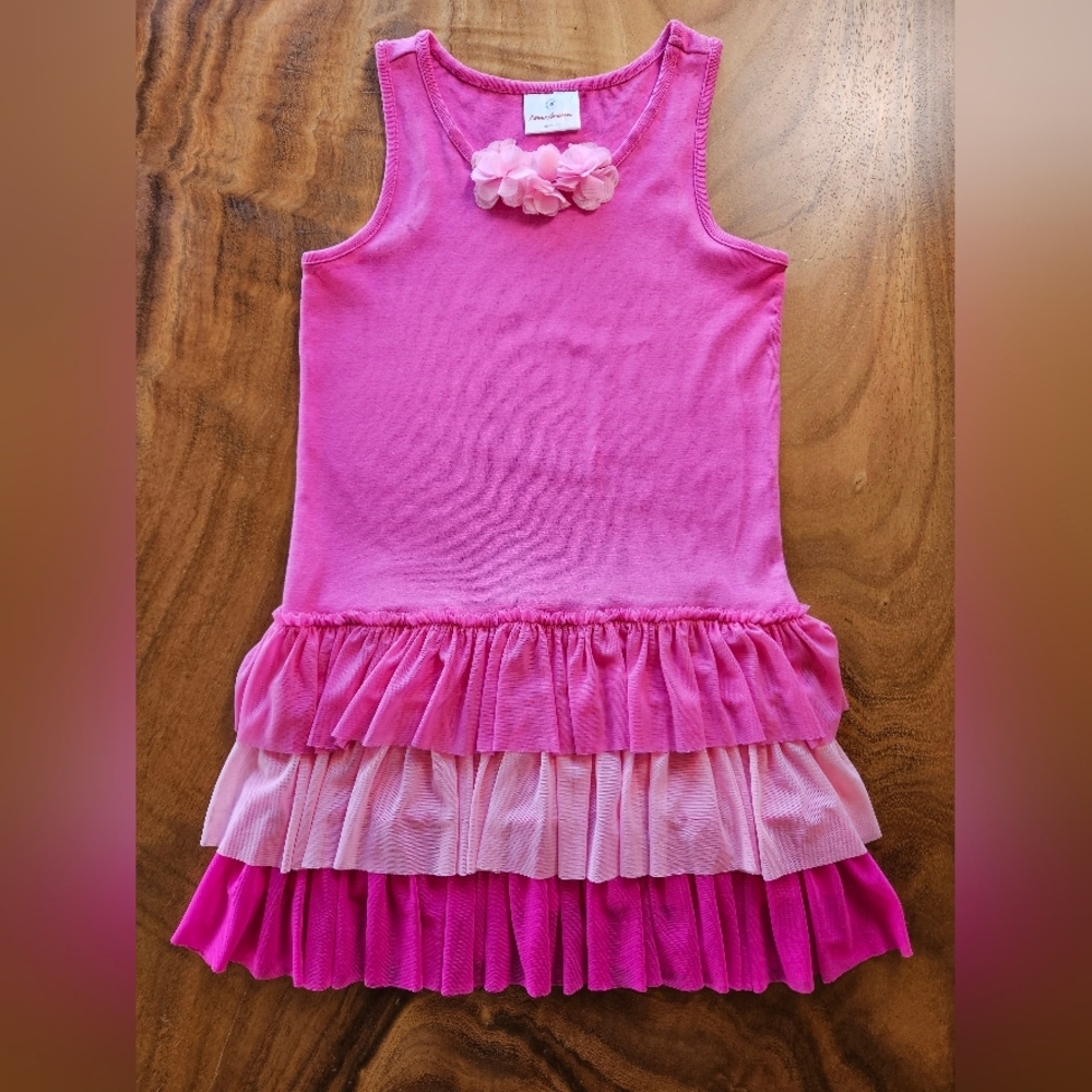 Hanna Andersson Pink Tiered Tulle Ruffle Floral Casual Dress Size 10